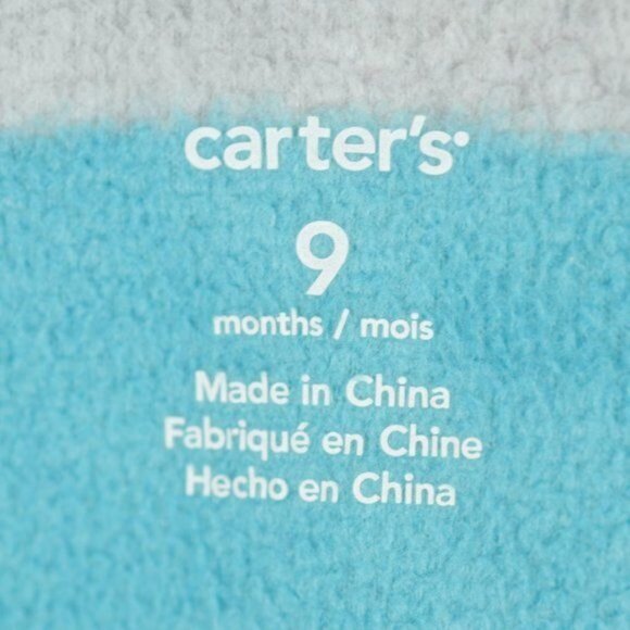 Carter's Infant 9 Months Blue Gray Striped Hooded Fleece Snap Up Winter Bodysuit - Picture 6 of 7